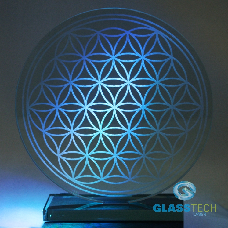 Květ života laserovaný ve skleněné plaketě 170 mm